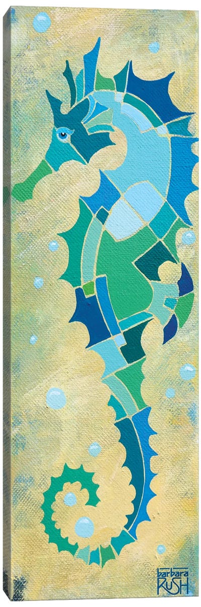 Green And Sand Seahorse Ii Canvas Art Print - Seahorse Art