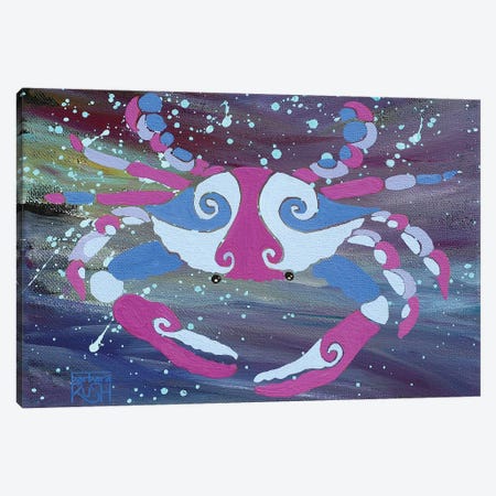 Crab Dark Pink Blue Canvas Print #RUH8} by Barbara Rush Canvas Wall Art