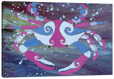 Crab Dark Pink Blue Canvas Art Print - Barbara Rush