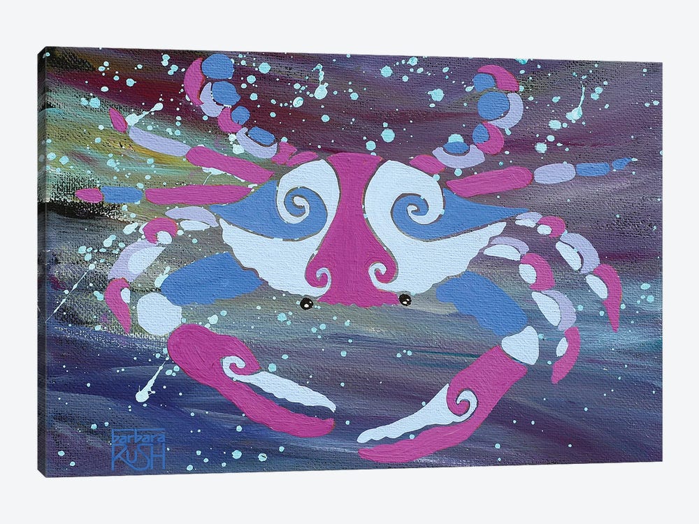 Crab Dark Pink Blue by Barbara Rush 1-piece Canvas Art