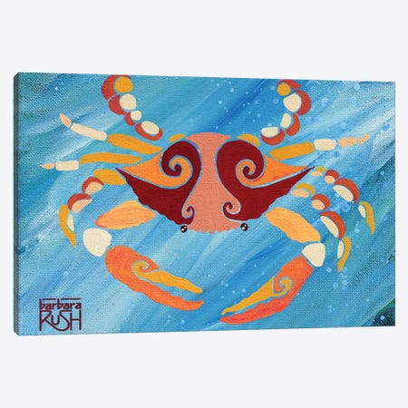 Crab Orange Blue Canvas Print #RUH9} by Barbara Rush Canvas Art