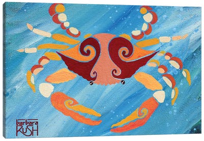 Crab Orange Blue Canvas Art Print - Barbara Rush