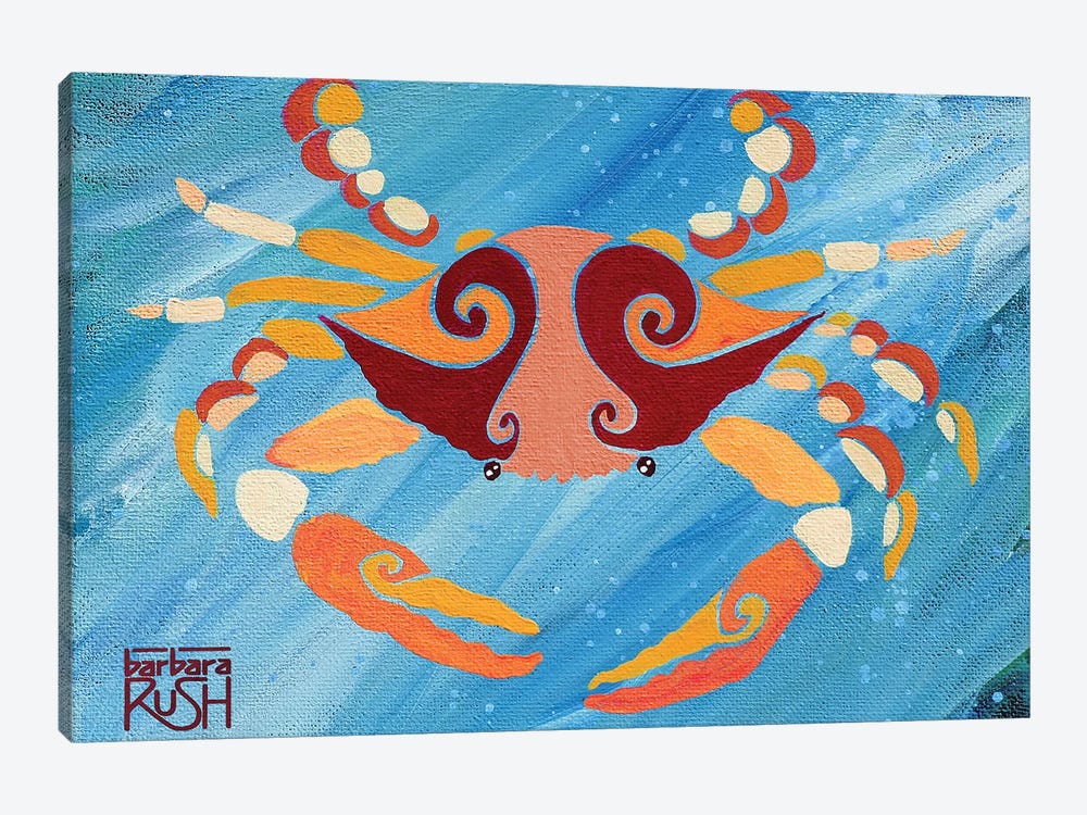Crab Orange Blue by Barbara Rush 1-piece Canvas Art Print