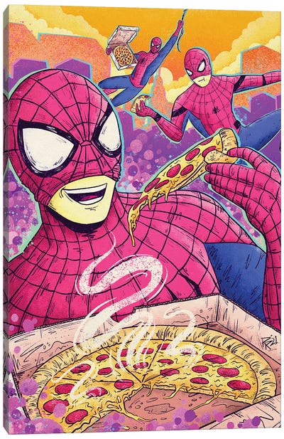 Pizza Time Canvas Art Print - Spider-Man