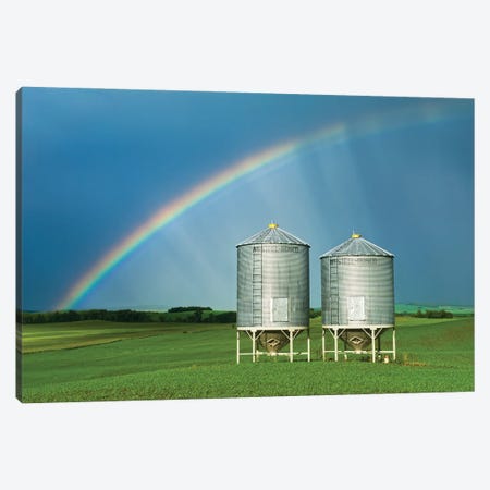 Rainbow Over Grain Bins Canvas Print #RVD134} by Dave Reede Canvas Print