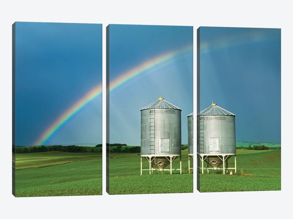 Rainbow Over Grain Bins by Dave Reede 3-piece Canvas Artwork