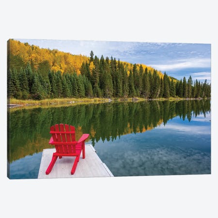 Red Chair On Dock Canvas Print #RVD163} by Dave Reede Art Print