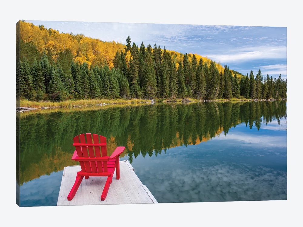 Red Chair On Dock by Dave Reede 1-piece Canvas Artwork