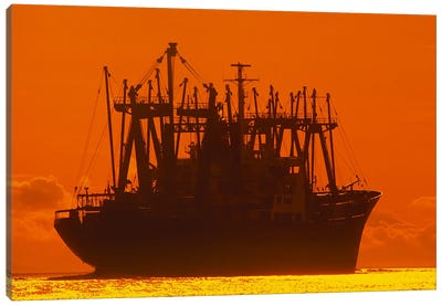 Freighter On The Open Ocean Canvas Art Print - Dave Reede
