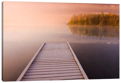 Frosted Dock On A Lake Canvas Art Print
