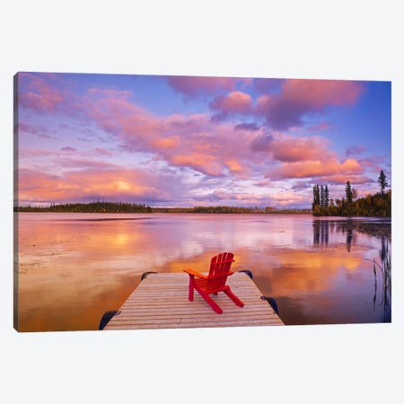Adirondack Chair On Northern Lake Canvas Print #RVD2} by Dave Reede Art Print