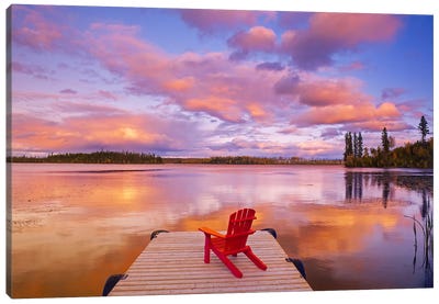 Adirondack Chair On Northern Lake Canvas Art Print - Dave Reede