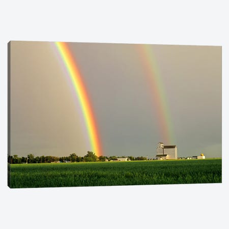 Rainbow Over Grain Elevator Canvas Print #RVD54} by Dave Reede Canvas Art