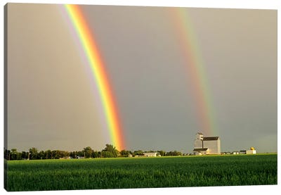Rainbow Over Grain Elevator Canvas Art Print - Dave Reede