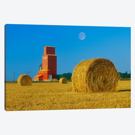 Straw Bales And Old Grain Elevator Canvas Print #RVD67} by Dave Reede Canvas Art Print