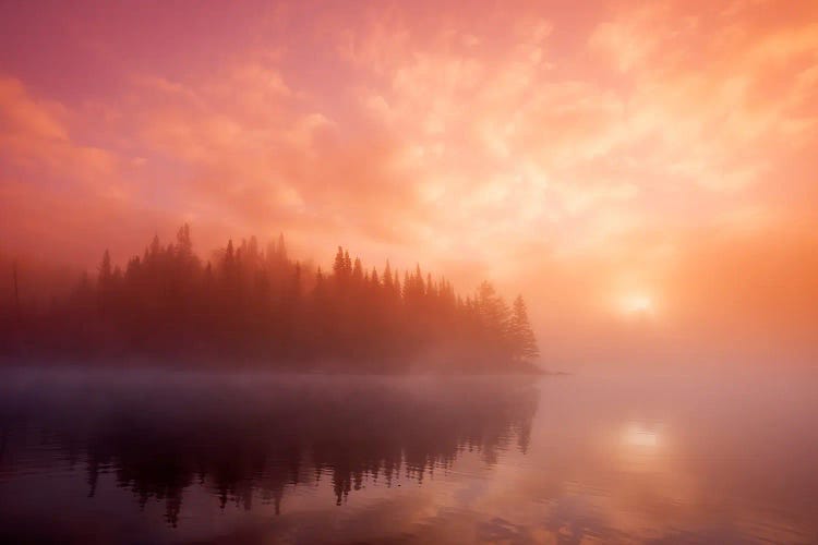 Sunrise Over Misty Lake