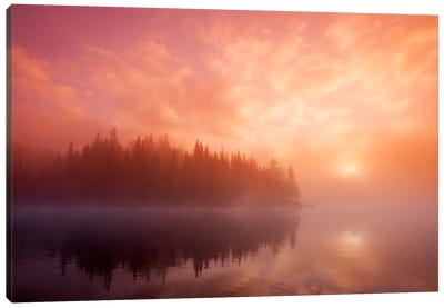 Sunrise Over Misty Lake Canvas Art Print