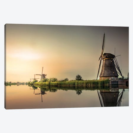 Sunset Windmills Kinderdijk Canvas Print #RVS48} by Rob Visser Canvas Print