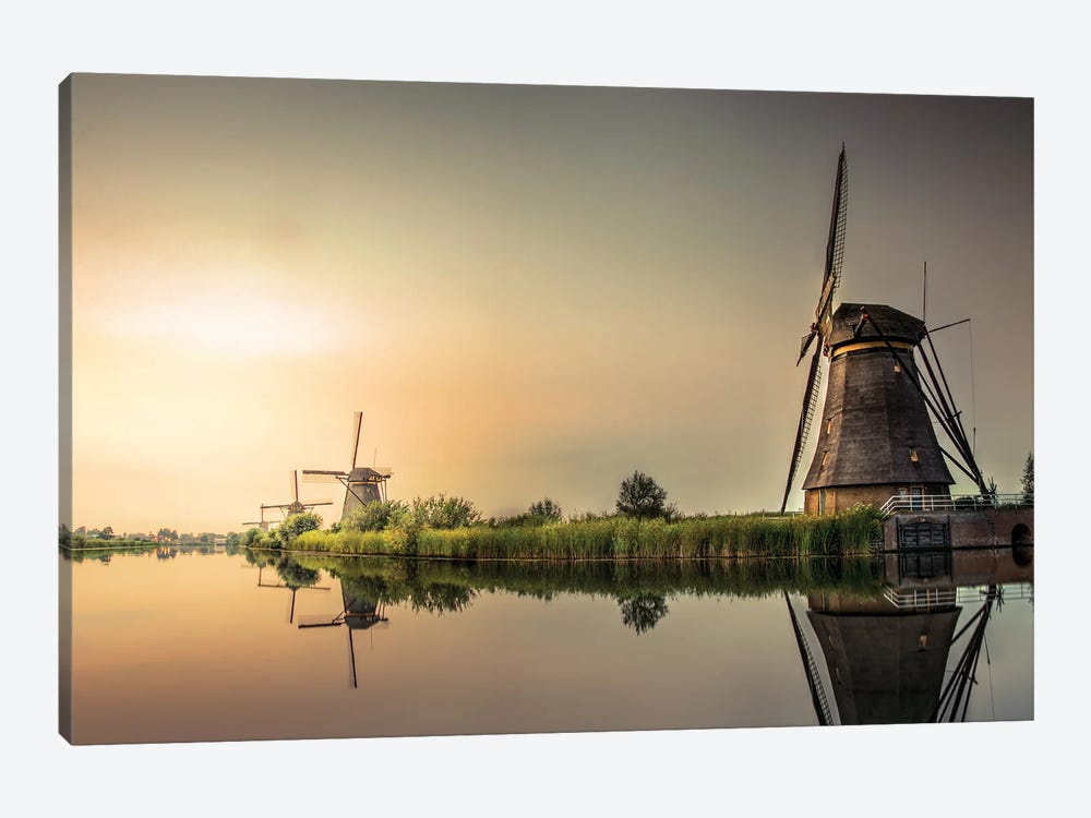 Sunset Windmills Kinderdijk by Rob Visser 1-piece Canvas Art