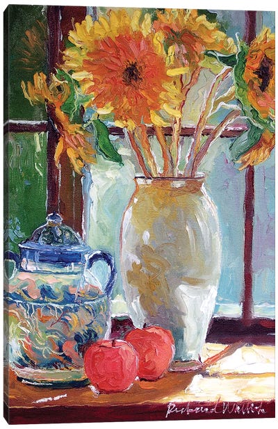 Sunflowers In A Vase Canvas Art Print - Richard Wallich