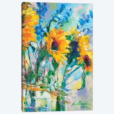 Sunflowers In Glass Bottles Canvas Print #RWA174} by Richard Wallich Art Print