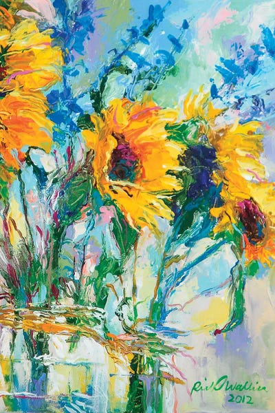 Kitchen: Sunflowers In Glass Bottles by Richard Wallich