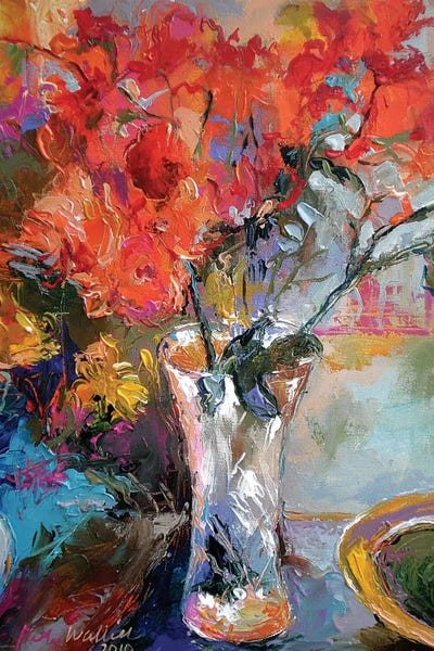 Pottery Still Life: Flowers In Vase by Richard Wallich