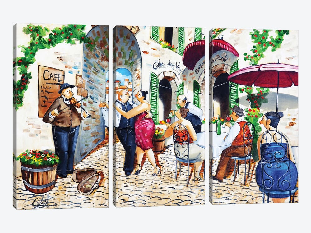 Corner Cafe At Cafe da Vinci by Ronald West 3-piece Canvas Print