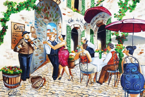 Umbrellas: Corner Cafe At Cafe da Vinci by Ronald West