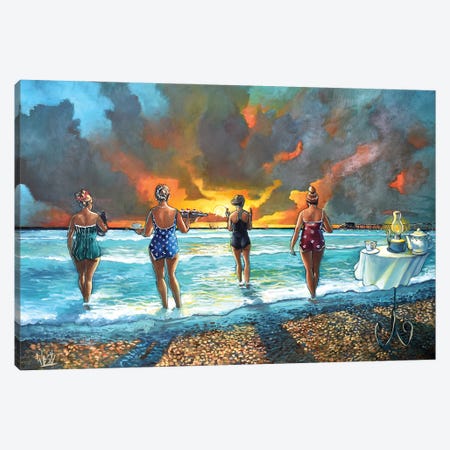Early Morning Swim - With Cat Canvas Print #RWS25} by Ronald West Art Print