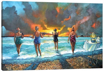 Early Morning Swim - With Cat Canvas Art Print