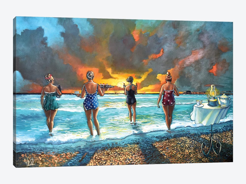 Early Morning Swim - With Cat by Ronald West 1-piece Canvas Art Print