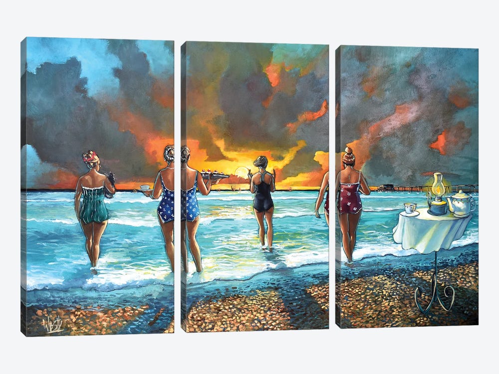 Early Morning Swim - With Cat by Ronald West 3-piece Canvas Print
