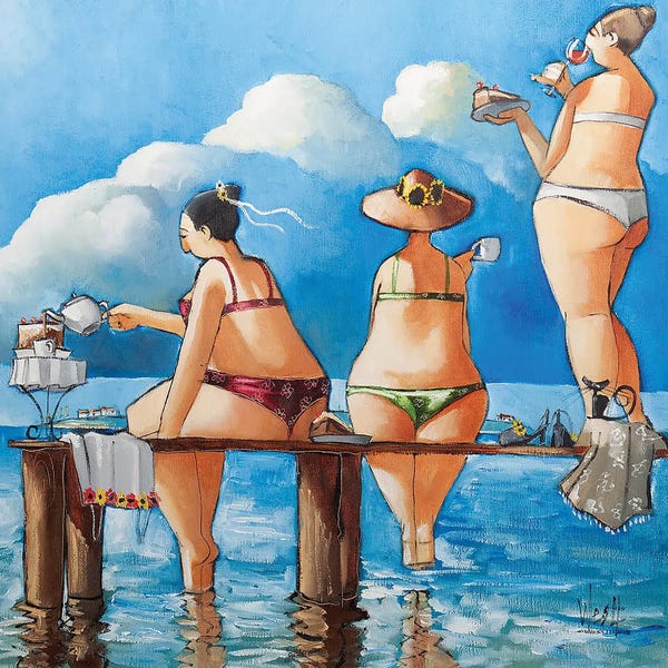 Ronald West: Tea Break On The Jetty by Ronald West