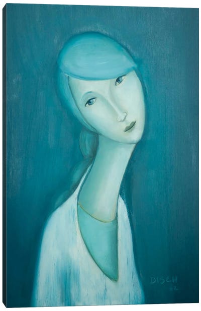 Blue Hair, Chloe Canvas Art Print - Monochromatic Moments