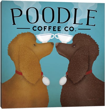 Double Poodle Coffee Canvas Art Print - Poodle Art