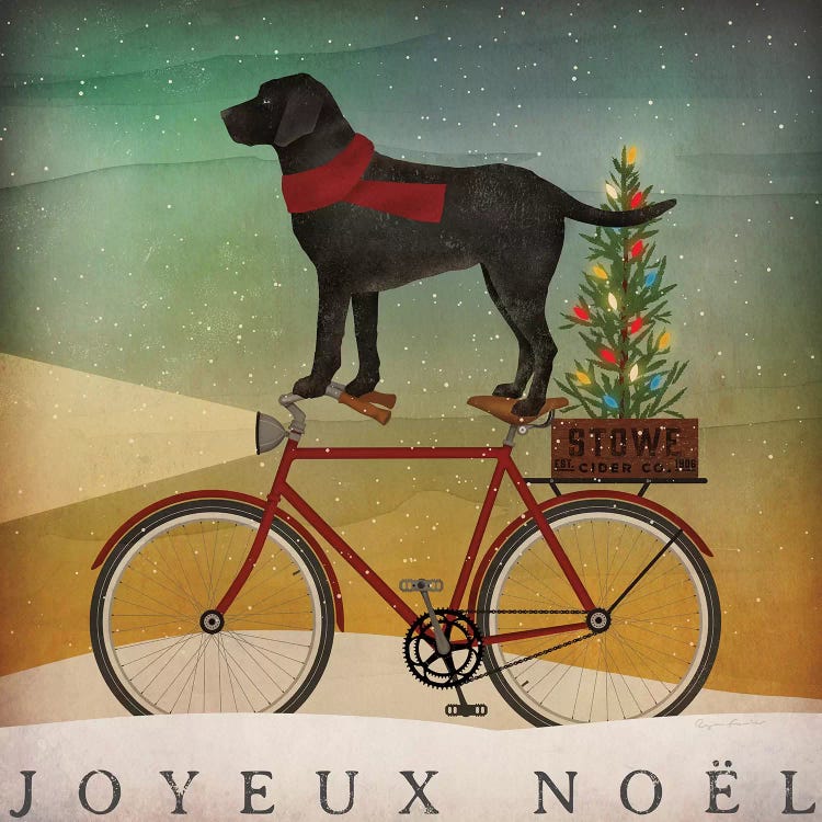 Black Lab on Bike Christmas by Ryan Fowler wall art