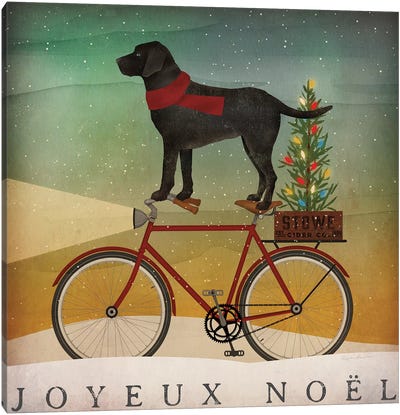 Black Lab on Bike Christmas Canvas Art Print - Holiday Décor