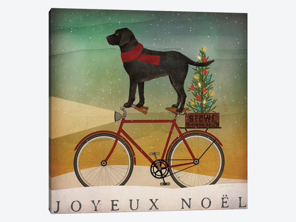 Black Lab on Bike Christmas by Ryan Fowler 1-piece Canvas Art Print