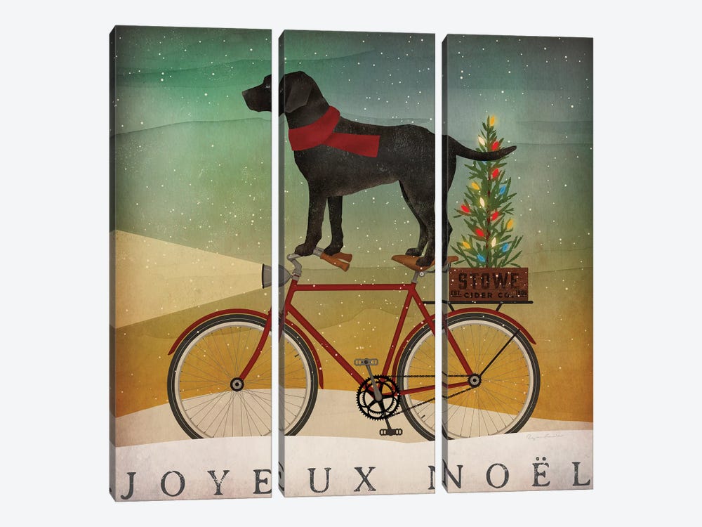 Black Lab on Bike Christmas by Ryan Fowler 3-piece Art Print