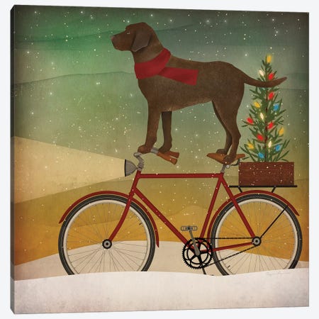 Brown Lab on Bike Christmas Canvas Print #RYF2} by Ryan Fowler Canvas Wall Art
