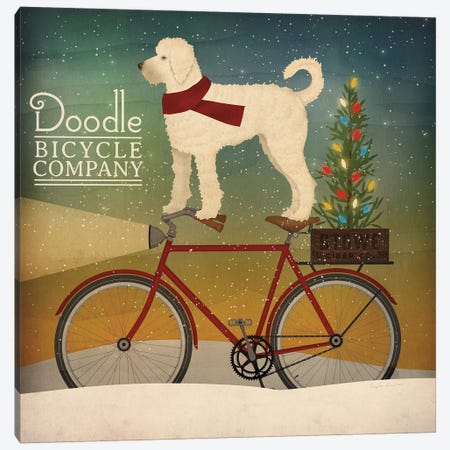 White Doodle on Bike Christmas Canvas Print #RYF3} by Ryan Fowler Canvas Artwork