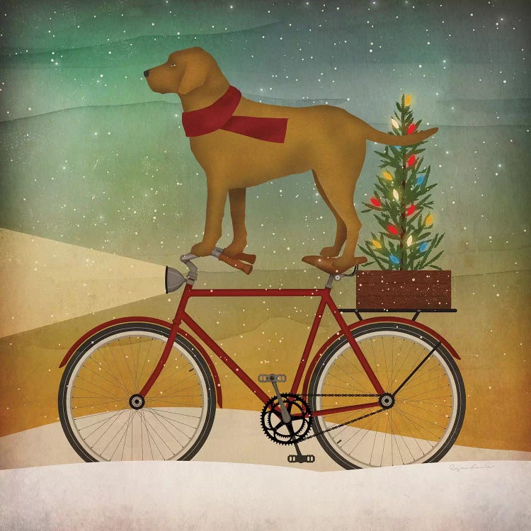 Yellow Lab on Bike Christmas