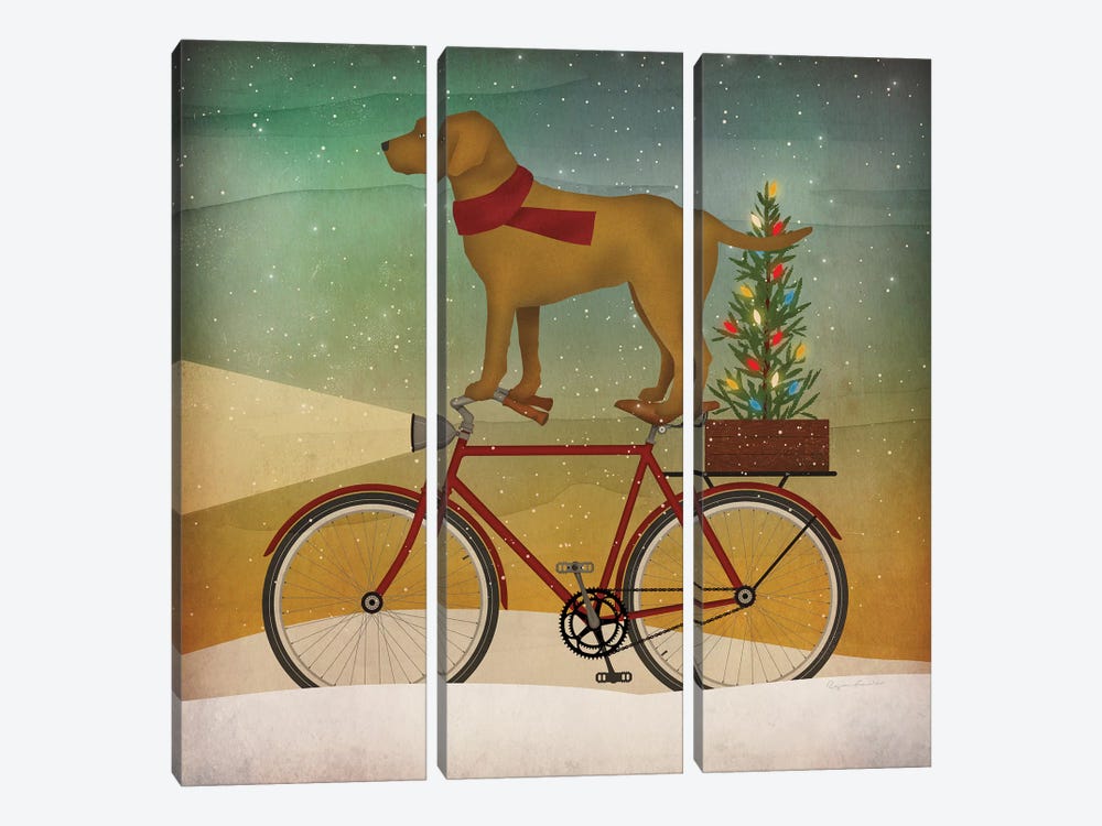 Yellow Lab on Bike Christmas by Ryan Fowler 3-piece Canvas Art
