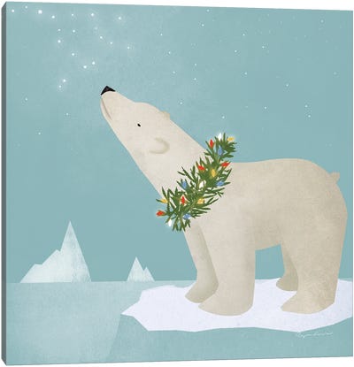 Holiday Polar Bear Canvas Art Print - Winter Wonderland