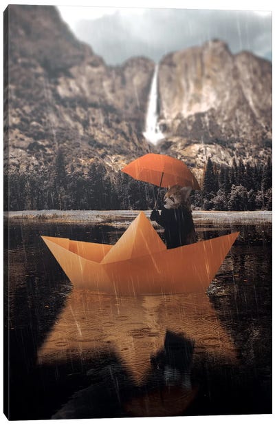 Paper Boat Panda Canvas Art Print - Rain Inspired
