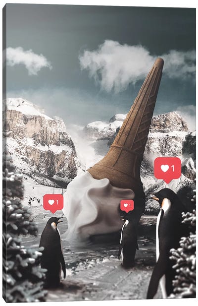 Ice Cream Penguins Canvas Art Print - Ice Cream & Popsicle Art