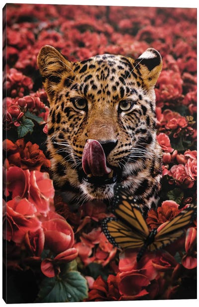 Floral Snack Time Canvas Art Print - Cheetah Art