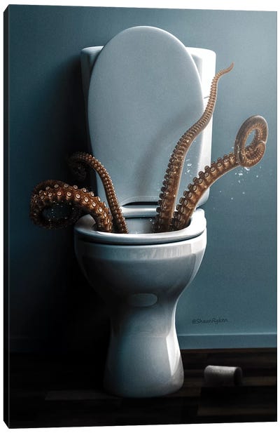 Restroom Disaster Canvas Art Print - Octopi