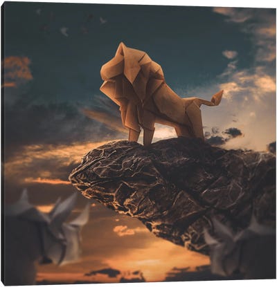 Origami King Canvas Art Print - Lion Art